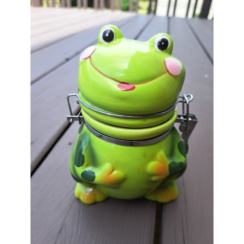 Boston Warehouse Hinged Jar Frog Hand-Painted Earthenware Storage Container